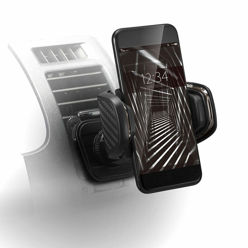 SA17 スマホルダー クイック AC取付け カーボン調 ブラックメッキ