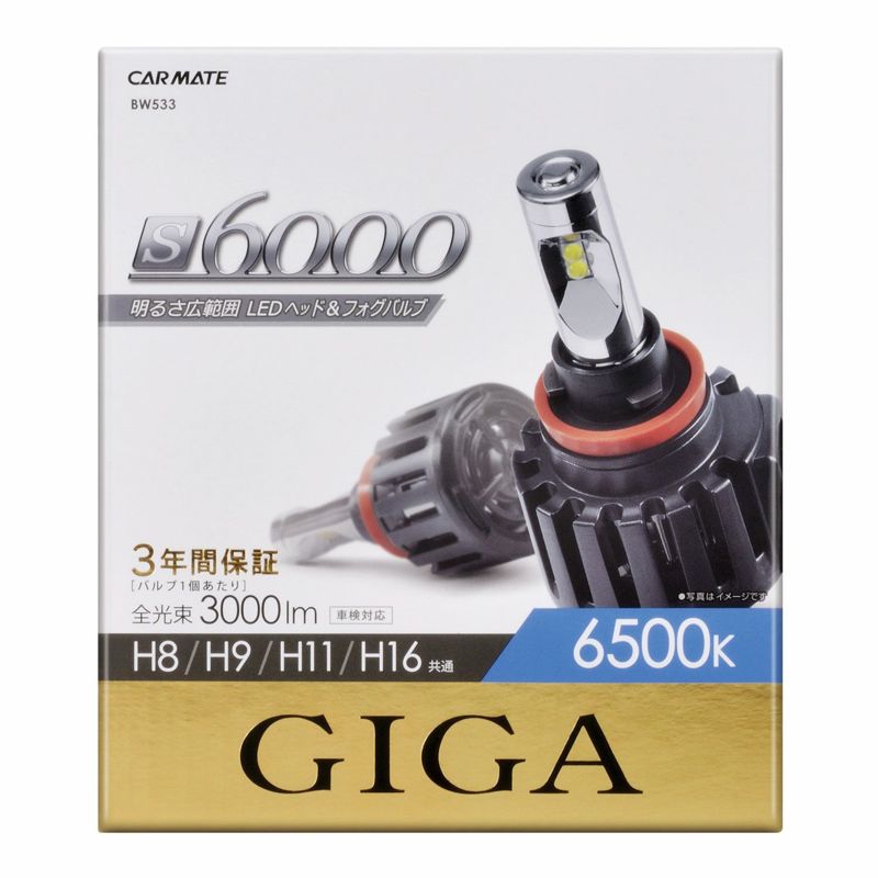 BW533 GIGA LEDヘッド&フォグ S6000 6500K 3000lm H8 H9 H11 H16 車検 