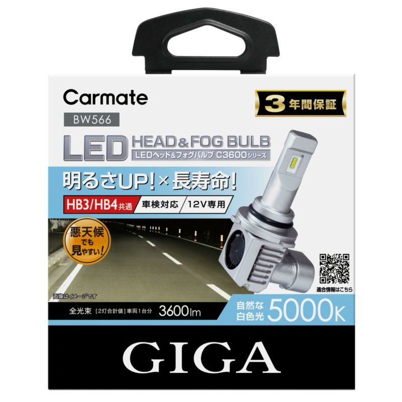 BW566 GIGA LEDヘッドバルブ C3600/5000K HB3/HB4