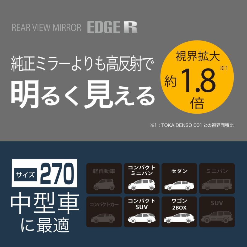 DZ598 リヤビューミラー エッジR 270 3000SR 高反射鏡 | カーメイト