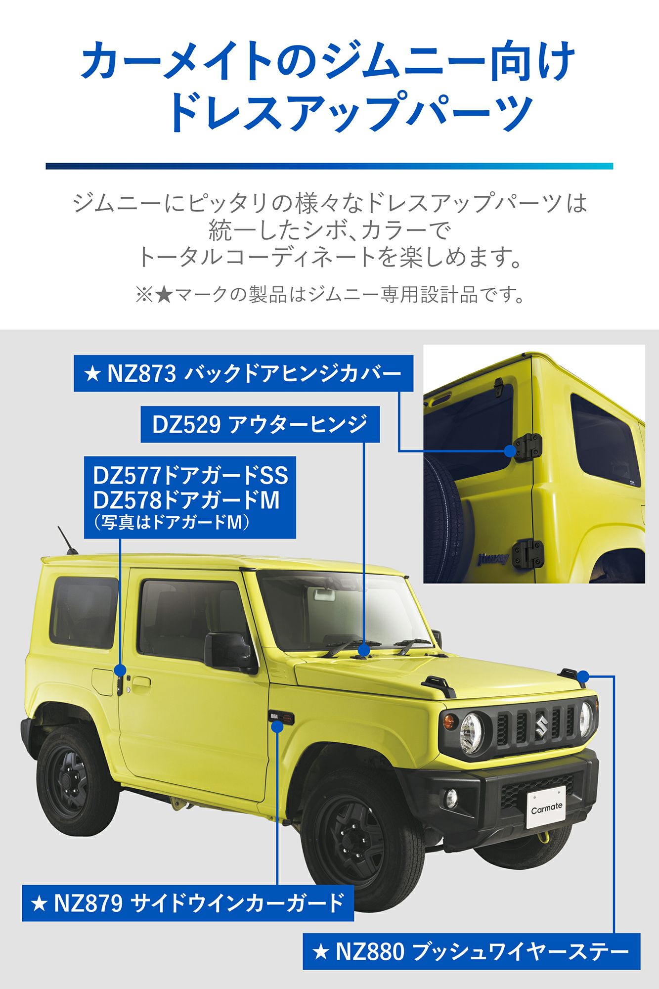 NZ873 ジムニー専用 ドレスアップパーツ バックドアヒンジカバー 