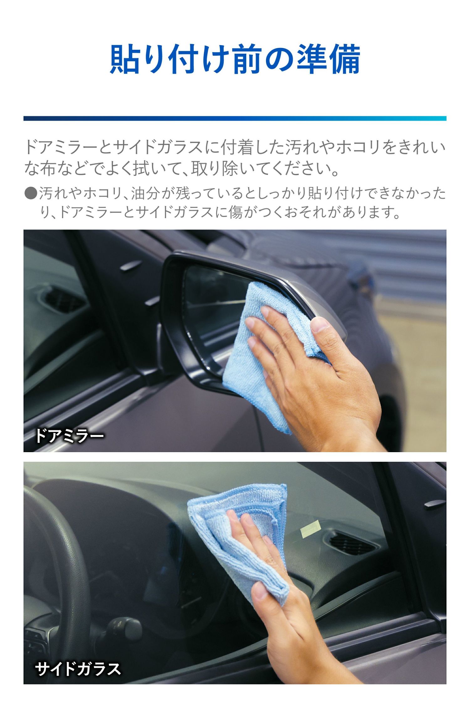 ゼロワイパーフィルムタイプ 車種専用 ドアミラーとサイドガラス