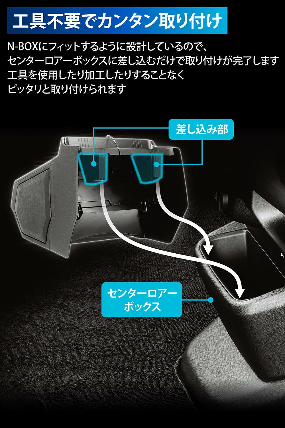 車内を青く彩りゴミ箱が自動で開く、N-BOX専用のコンソールボックスが